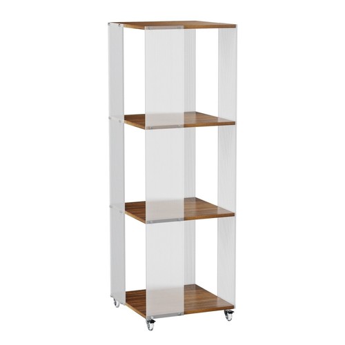 4 Tier Freestanding Cube Bookshelf Acrylic 360°Rotating Mobile Storage Organizer - Picture 7 of 17