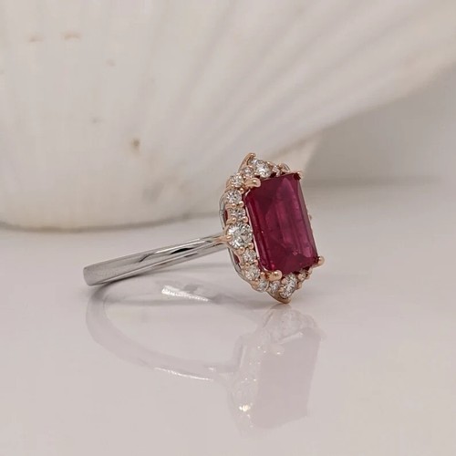 2.44CT Emerald Cut Lab-Grown Red Ruby & Diamond Women's Wedding Ring In 14k Gold - Picture 8 of 11