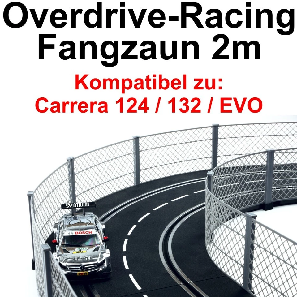 OVERDRIVE-RACING 2m Zaun Fangzaun für Carrera Digital 124 132 EVO Kurven Geraden Leitplanke Bande