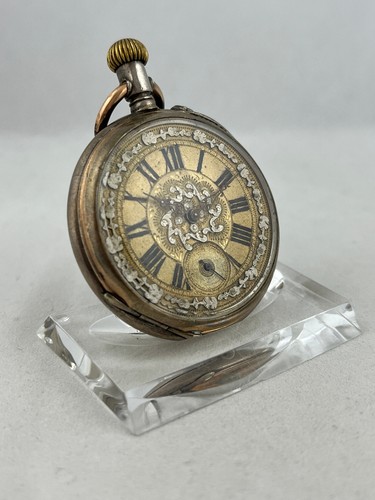 Bauern-Taschenuhr Handaufzug mit verziertem Ziffernblatt, funktioniert - Picture 2 of 6