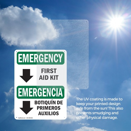 (2 Pack) First Aid Kit Bilingual OSHA Emergency Sign Decal Metal Plastic - 第 7/22 張圖片