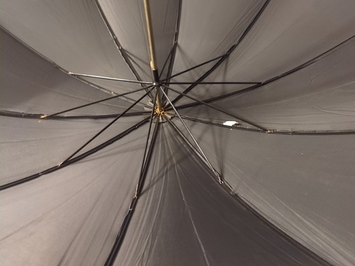 Vintage SCHERTZ 36"Black Umbrella, Gold Colored Metal Handle , With Flowers, Tag - Picture 8 of 12