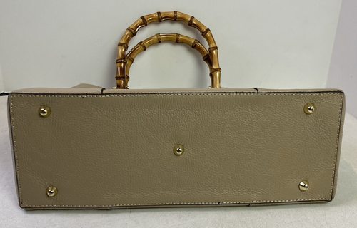 Borse In Pelle Leather Handbag Purse w/ Bamboo Handle & Crossbody Strap Tan READ - Picture 6 of 16