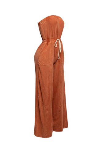 Trägerloser Jumpsuit mit weitem Bein in Übergröße - Vintage Washed Boho Strampler - Bild 17 von 19