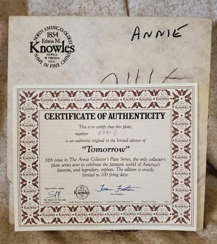 Placa de coleccionista Annie Tomorrow Bradford Exchange Knowles usada certificado de autenticidad - Imagen 3 de 4