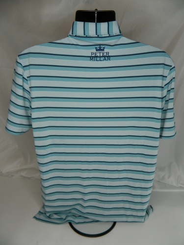 Peter Millar Logo Polo Shirt Mens S Blue Striped Summer Comfort Short Sleeve - Picture 4 of 8