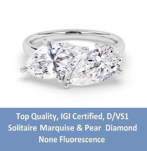 IGI D/VS1, 3CT Lab-Grown Marquise & Pear Diamond Engagement Ring, 18K White Gold - Picture 3 of 23