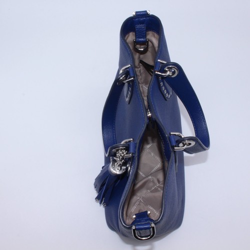 Michael Kors SATCHEL Shoulder Bag Purse Logo Blue Leather Silver - Picture 3 of 10