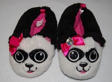 Baby Toddler Girls PANDA BEAR PLUSH SLIPPERS Pink Bow GLITTER EYES Size S 5-6