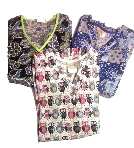 Tafford Women's Size S Scrub Tops Lot Of 3 Healthcare Worker Owls Floral Winter