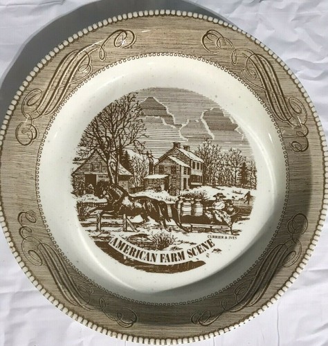 Royal China by Jeannette Corporation Currier & Ives American Farm Scene Pie Plat