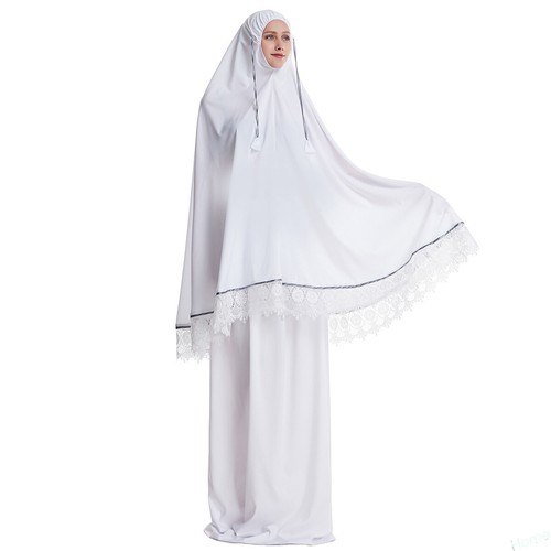 2pcs Women Prayer Dress Abaya Hijab Khimar Skirt Kaftan Dress Muslim Overhead - Picture 7 of 53
