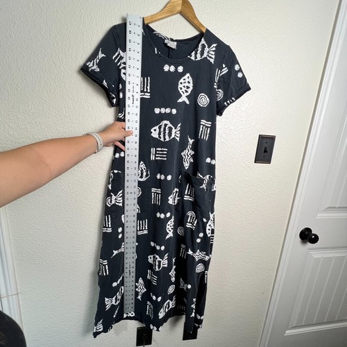 Donna Vintage USA 90s Beachy Art to Wear All over Fish Maxi Shirt Dress M - Bild 6 von 9