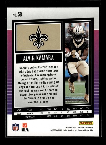 Puntuación 2022 #58 Alvin Kamara (NM+)(FTB) - Imagen 2 de 2