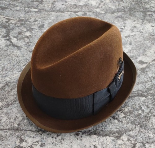 Adam Premiere "Princeton" Herrenhut; 7 1/8; Bronzefarbe; Vintage Puma-Stil/Anstecknadel