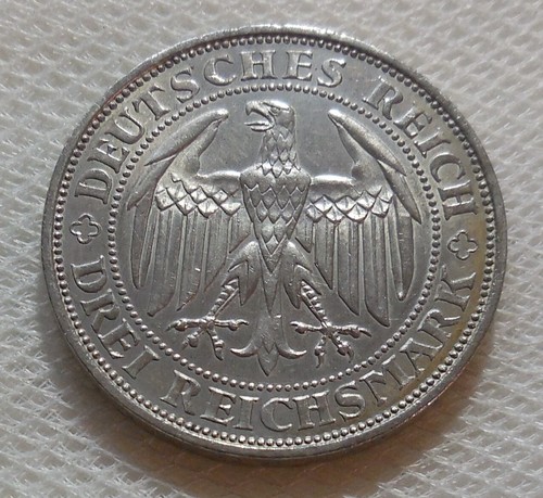 1929 E GERMANY 3 REICHSMARK SILVER COMMEMORATIVE COIN AU-UNC - Picture 2 of 2