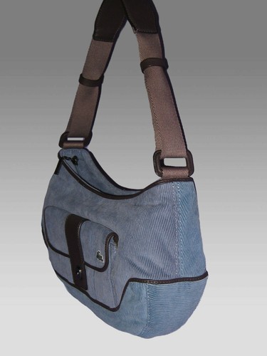 LACOSTE SHOULDER BAG HOBO Corduroy Vintage L18 Fashion 1 Powder Blue NEW - Picture 5 of 9