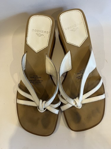 DOCKERS women's sz US 9 M beige slip on Wedge Flip Flops Sandals Same Day Ship - Picture 5 of 7