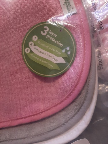 Green Sprouts 3 Pack Terry Cotton Drip Drop Dribble Baby Bibs Pink-Grey-White - Picture 5 of 8