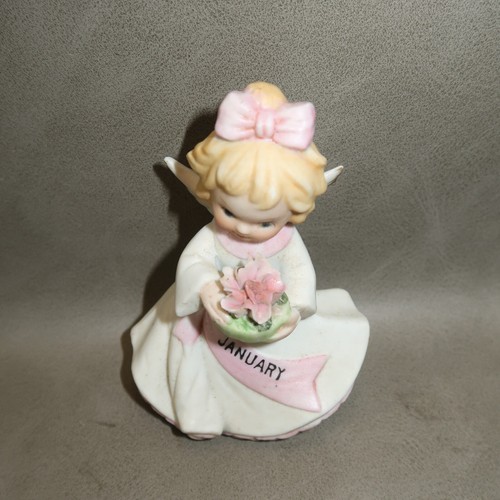 Vintage Lefton January Girl Angel Figurine Pink Dress Flower 1950's Japan MCM - Picture 3 of 7
