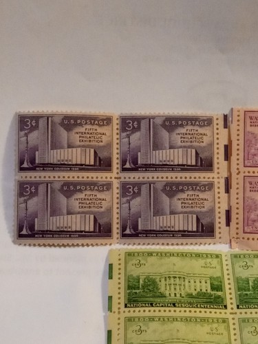 MINT NH OG THREE 3 CENT STAMP BLOCKS CV 5.60 - Picture 2 of 5