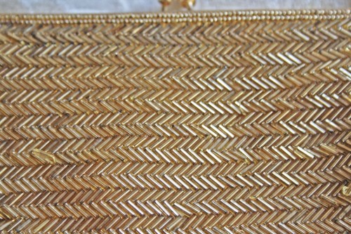Vintage MCM Ladies Purse Gold Glass Bugle Bead Walbarg - Picture 3 of 13