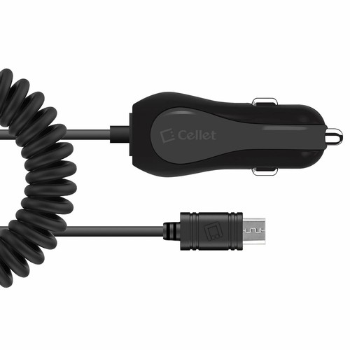 Micro USB Car Charger with Extra USB Port High Powered 12 Watt Coiled Cable - Picture 7 of 10