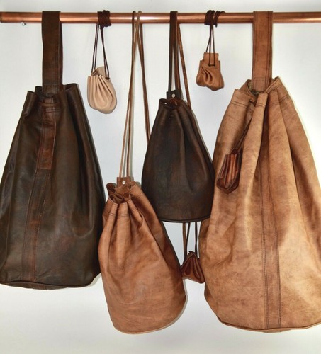 Bio Leder Kordelzug Eimer Seesack Rucksack Backpack Marokkanisch HANDARBEIT - Bild 1 von 59