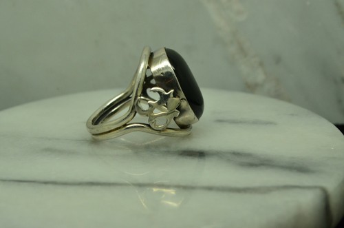 925 STERLING SILVER OVAL BLACK ONYX SOLITAIRE RING BAND SIZE 7.5 #A5700 - Afbeelding 2 van 6