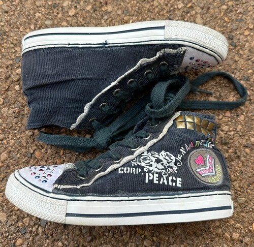 Naartjie Rachel High Top Shoes Girls Size 11 Blue Corduroy Gems Peace Corp - Picture 6 of 13
