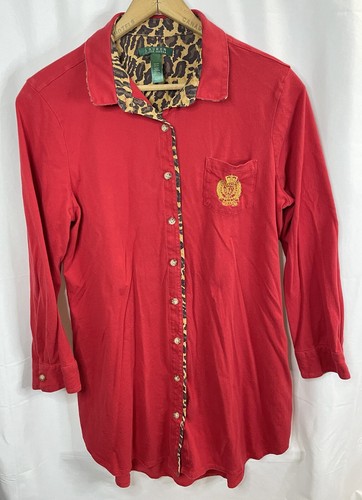 ralph lauren shirt women xl red animal print gold embroidered logo old money 90s - Picture 6 of 13