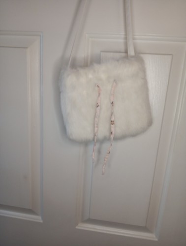 HEART WARMERS Vintage Retro Girls 70's White Fur Coat Size 6x purse cute - Picture 8 of 9