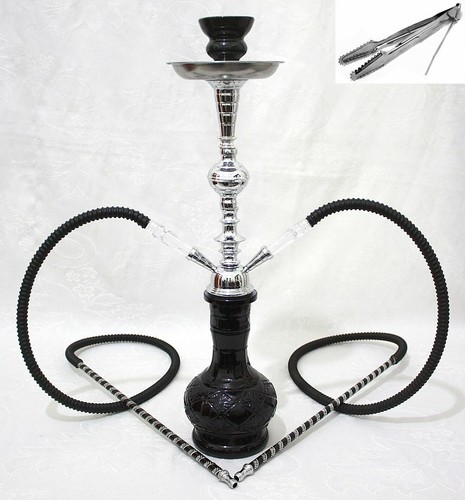 2 hose 22" Black Hookah shisha nargila bar sale pipe glass water Vase new - Picture 2 of 7