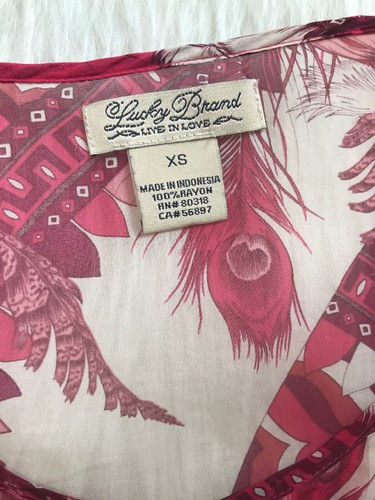BOHO transparentes Hemd mit Federprint LUCKY BRAND Größe XS Taillenband rot weiß - Bild 3 von 4