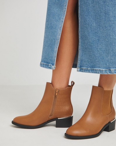 Ladies WIDE FIT Tan Womens New Ankle Heel Boots Zip Shoes RRP £48 UK Sizes 4-9 - Picture 11 of 11