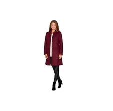 New H by Halston 10 Knee Length Snap Front Coat w/Notch Collar-Bordeau QVC 8952