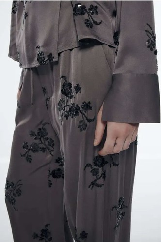 ZARA NWT WOMAN EMBROIDERED TROUSERS WITH SEQUINS SIZE S REF. MINK | 2731/290 - Picture 5 of 7