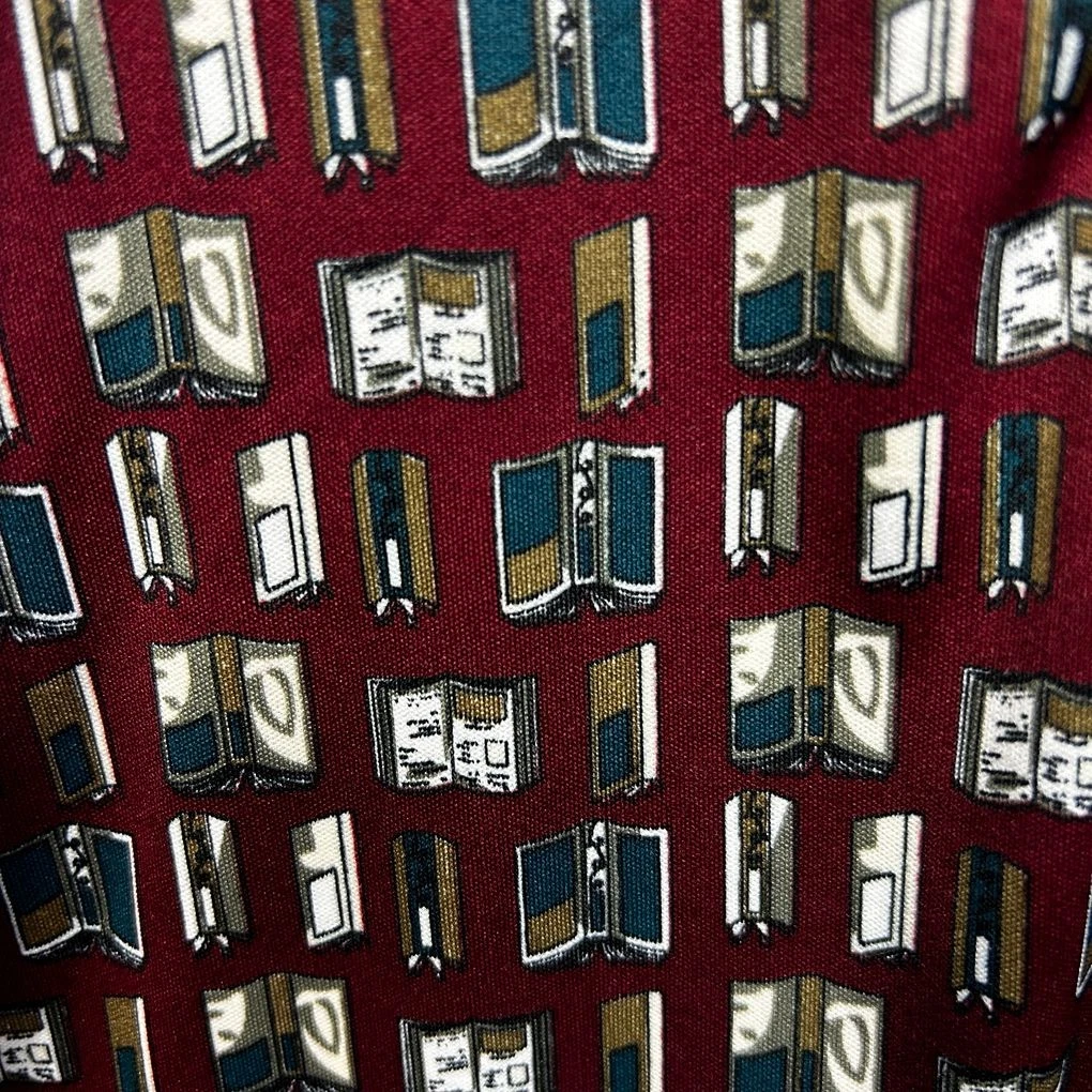Dunhill Mens Polo Shirt Size XL Burgundy Red Book Print 100% Cotton Short Sleeve