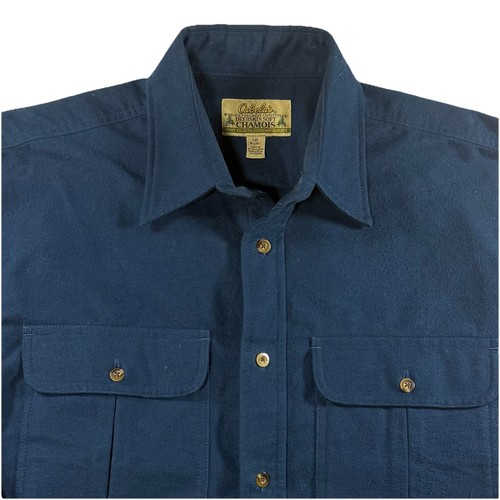Cabela's Men's L Large Deerskin Soft Chamois Shirt Blue Long Sleeve Heavy Button - Picture 3 of 8