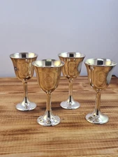 Silver Plated Goblets Set of 4 Marked Italy Cordial 1.5 Oz Shot 4" Tall