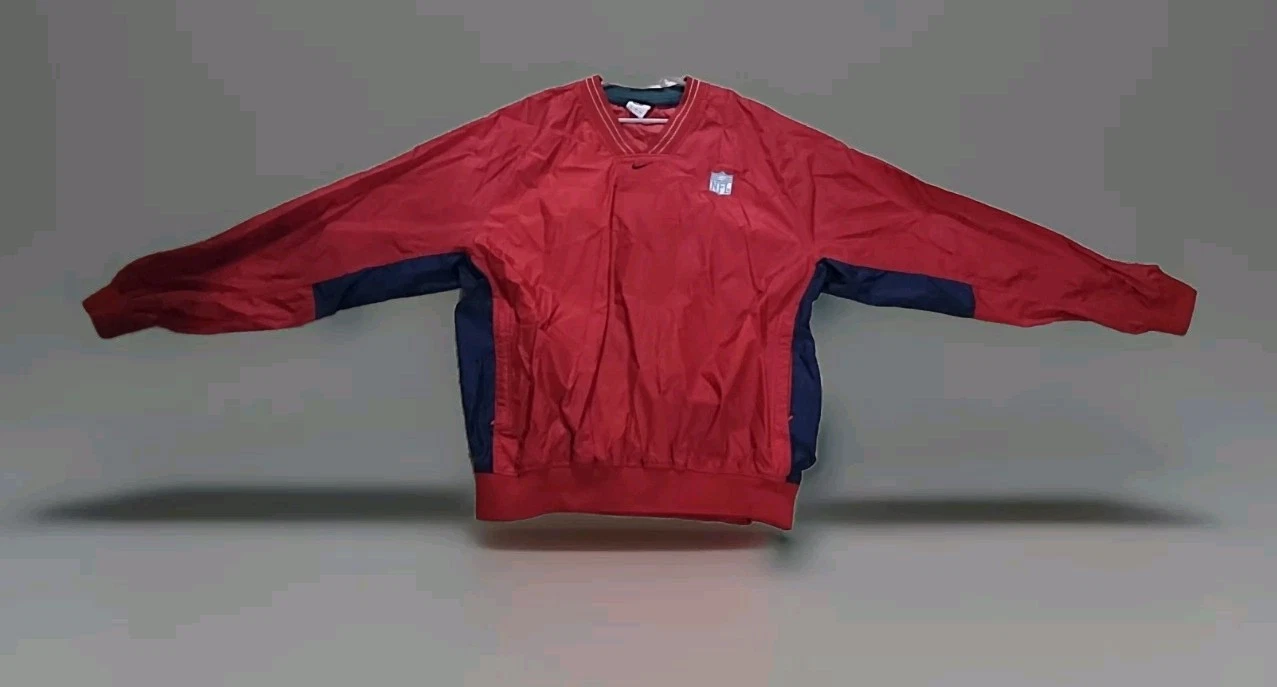 RARE Vintage NFL Nike Mens Size XL Pullover Windbreaker Jacket Red Swoosh V-Neck