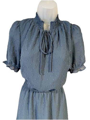 Monteau LA Ruffle Dusty Blue Women’s Midi Dress Size Medium Boho Summer Party - Picture 4 of 7