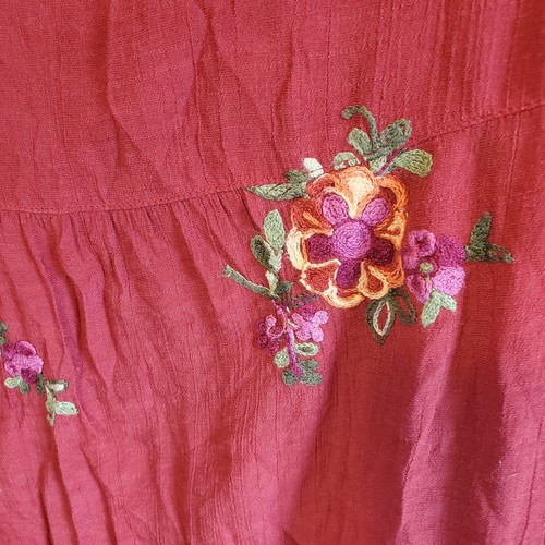 Top FIG & FLOWER Rojo Boho Bordado Floral Hippie Chic Suelto Talla 3X - Imagen 6 de 8