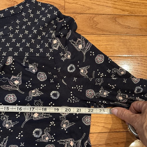 Style & Co. Damen X Large Marine Blumen Langarm 1/4 Knopfleiste Bluse Preown - Bild 6 von 9