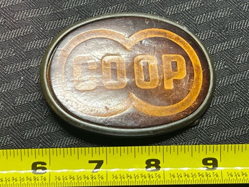 Vintage Co-Op Leder Metall Landwirtschaft Gürtelschnalle - Bild 1 von 2