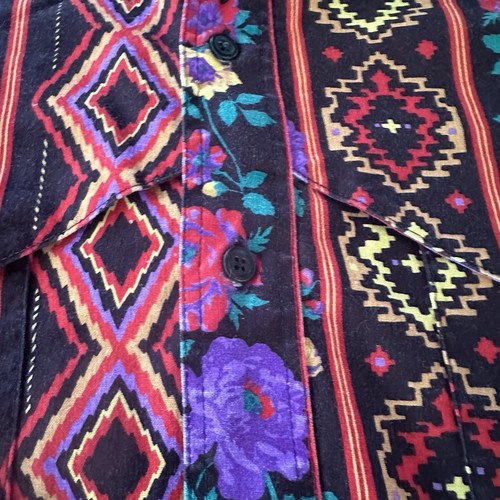Wrangler Western Shirt 17 1/2 35 Long Tails Cowboy Vtg Brushpopper Aztec Floral - Picture 7 of 20