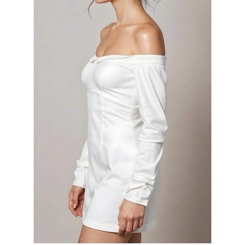 NUEVO CON ETIQUETAS BHLDN Gianna Mini Vestido Fuera del Hombro, Marfil, Pequeño - Imagen 3 de 10