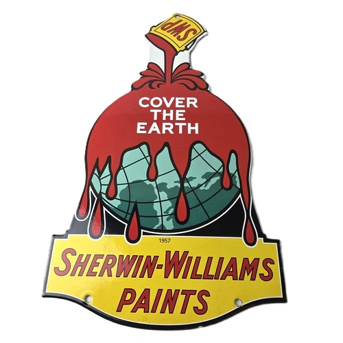 Vintage Sherwin Williams Paints Sign - Large Gas Pump Porcelain Advertising Sign