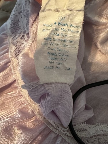 Vintage Movie Star Nightgown Dress Nylon Lace Lavender Cottage Coquette Size M - Picture 9 of 9