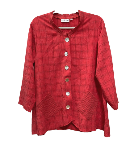 Habitat Clothes To Live Red Button Up Art To Wear Tunic Top Size M Lagenlook